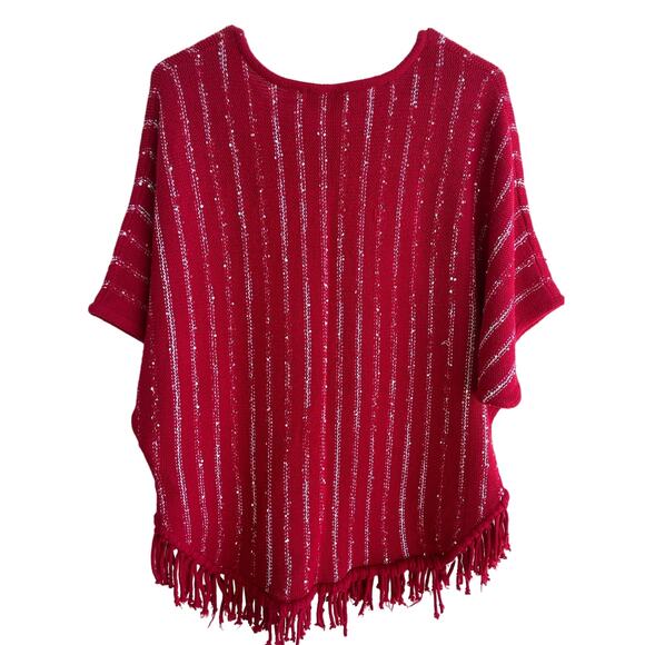Valerie Stevens Red 3/4 sleeve sequins and fringe Sweater M CHRISTMAS - Picture 2 of 8
